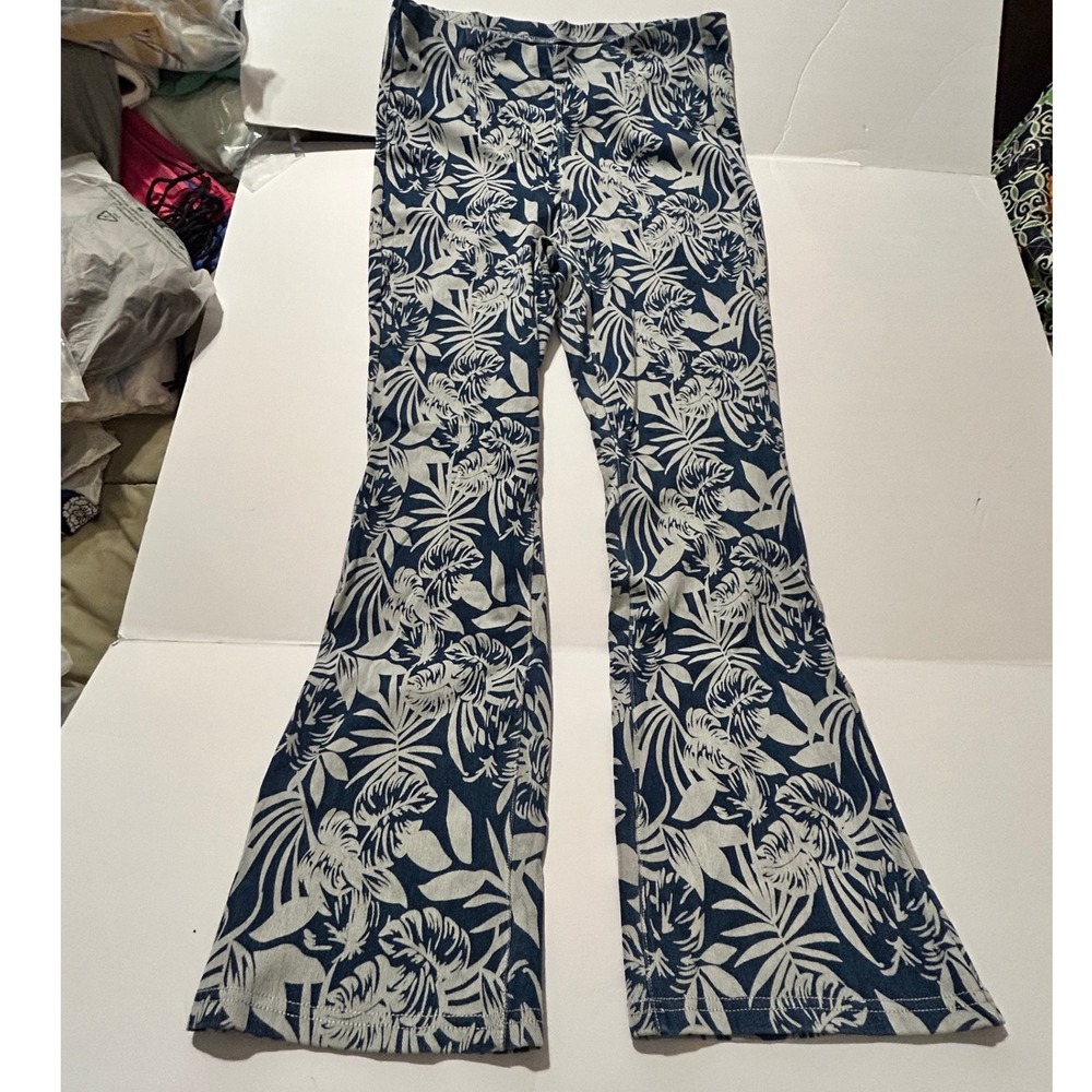 Halara Women XL Tropical Floral Flare Pants Navy Blue High Waisted Bell Bottoms